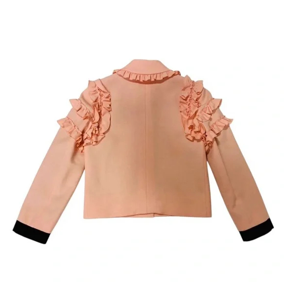 💕SOLD💕GUCCI Ruffle-trimmed Silk And Wool-blend Jacket In blush pink - Picture 5 of 8